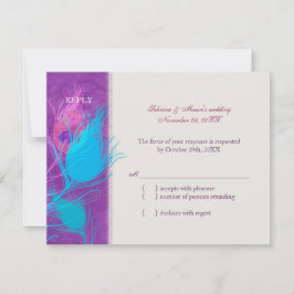 Paarse Blue Blauwgroen Peacock Wedding RSVP Kaart