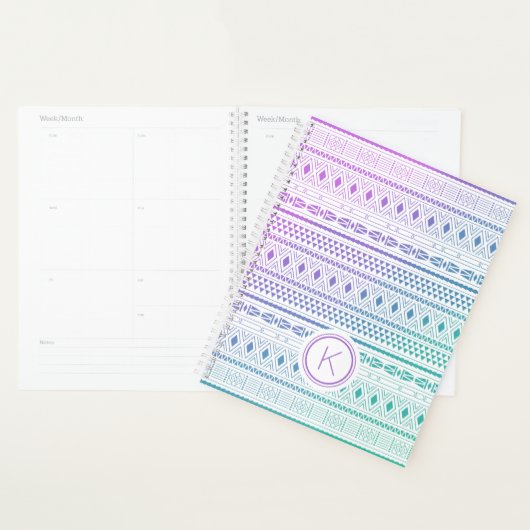 Paarse Blue Boho Monogram Ombre Planner (Display)