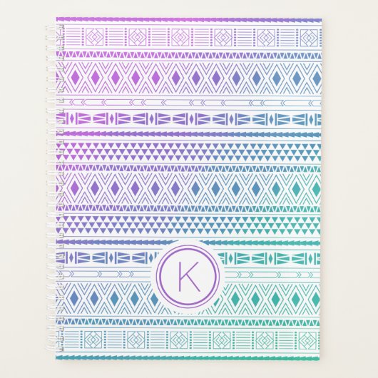 Paarse Blue Boho Monogram Ombre Planner (Voorkant)