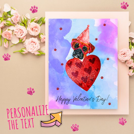 Paarse Blue Boxer Valentijnsdag Gift Dog Feestdagenkaart