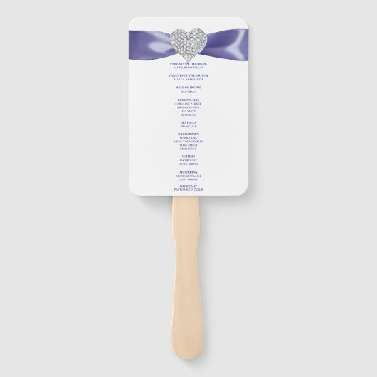 Paarse Blue Diamond Heart Wedding Program Fans Handwaaier (Achterkant)