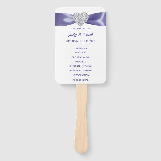 Paarse Blue Diamond Heart Wedding Program Fans Handwaaier (Voorkant)