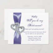 Paarse Blue Diamond Hearts Bridesmaid Kaart (Voorkant / Achterkant)