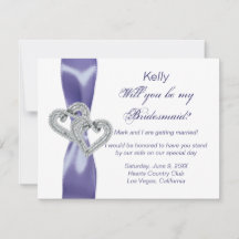 Paarse Blue Diamond Hearts Bridesmaid Kaart
