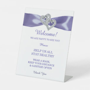 Paarse Blue Diamond Hearts Weddenschap Reclamebord Met Voetstuk