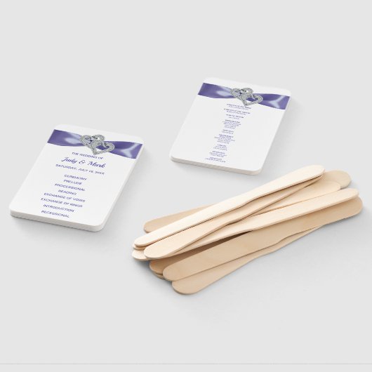 Paarse Blue Diamond Hearts Wedding Program Fans Handwaaier (Niet-gemonteerd)