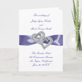 Paarse Blue Diamond Hearts Wedding Program Kaart