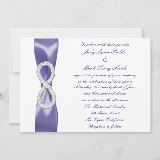 Paarse Blue Diamond Infinity Wedding Invitation Kaart (Voorkant)