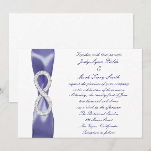 Paarse Blue Diamond Infinity Wedding Invitation Kaart (Voorkant / Achterkant)