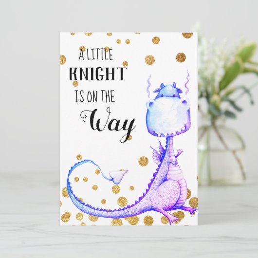 * Paarse Blue Dragon Baby Boy Shower Uitnodiging (Staand voorkant)