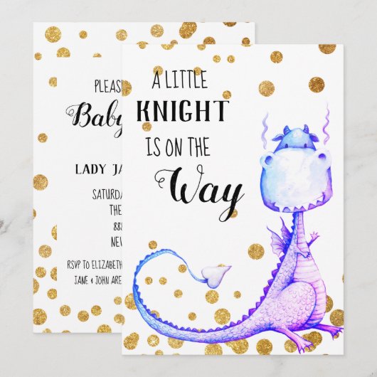 * Paarse Blue Dragon Baby Boy Shower Uitnodiging (Voorkant / Achterkant)