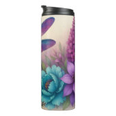 Paarse Blue Dragonfly Floral Fantasy Thermosbeker (Geroteerd rechts)