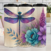 Paarse Blue Dragonfly Floral Fantasy Thermosbeker