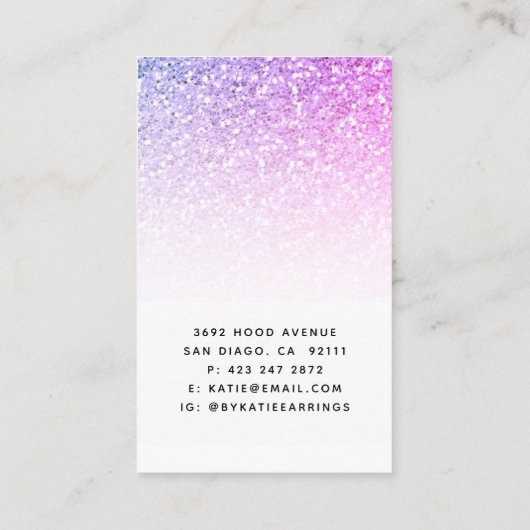 Paarse Blue Faux Glitter Earring Display Card Visitekaartje (Achterkant)