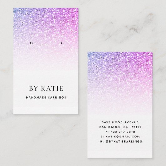 Paarse Blue Faux Glitter Earring Display Card Visitekaartje (Voorkant / Achterkant)