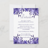 Paarse Blue Floral Foliage Wedding Details Kaart (Voorkant)