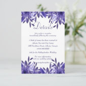 Paarse Blue Floral Foliage Wedding Details Kaart (Staand voorkant)