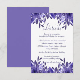 Paarse Blue Floral Foliage Wedding Details Kaart