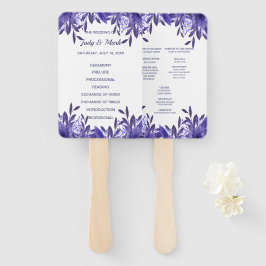 Paarse Blue Floral Foliage Wedding Programme Fans Handwaaier