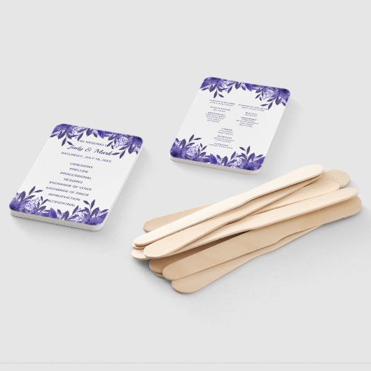 Paarse Blue Floral Foliage Wedding Programme Fans Handwaaier (Niet-gemonteerd)