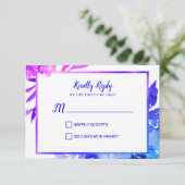 Paarse Blue Floral Ombre Waterverf Wedding RSVP Kaartje (Staand voorkant)