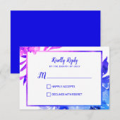 Paarse Blue Floral Ombre Waterverf Wedding RSVP Kaartje (Voorkant / Achterkant)