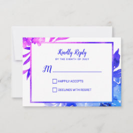Paarse Blue Floral Ombre Waterverf Wedding RSVP Kaartje
