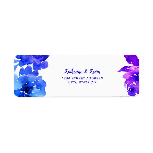 Paarse Blue Floral Waterverf Return Address Etiket (Voorkant)
