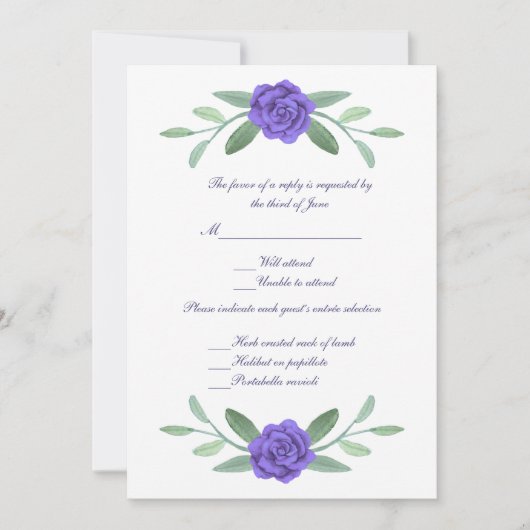 Paarse Blue Floral Wedding Response Kaart (Voorkant)