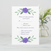 Paarse Blue Floral Wedding Response Kaart (Staand voorkant)