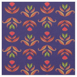 Paarse Blue Folk Art Flowers Cozy & Rustic Autumn Stof