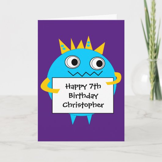 Paarse Blue Funny Monster Birthday Card Kaart (Voorkant)