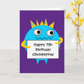 Paarse Blue Funny Monster Birthday Card Kaart (Gele Bloem)