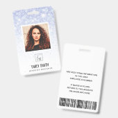 PAARSE BLUE GLITTER WERKNEMERS FOTO BARCODE NAAM BADGE (Voor- en achterkant)