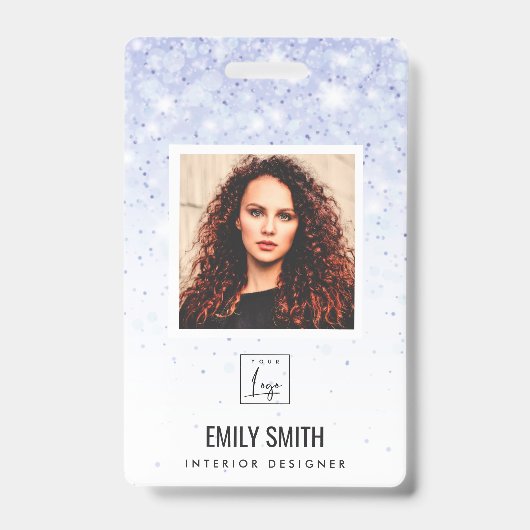 PAARSE BLUE GLITTER WERKNEMERS FOTO BARCODE NAAM BADGE (Voorkant)