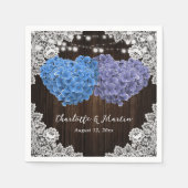 Paarse Blue Hydrangea Wood Lights Bloemen Huwelijk Servet (Voorkant)