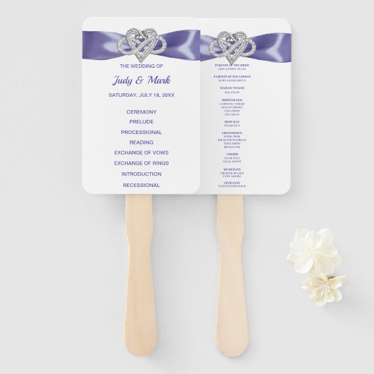 Paarse Blue Infinity Heart Wedding Program Fans Handwaaier (Voorkant en achterkant)
