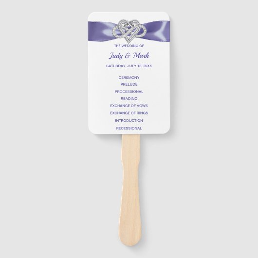 Paarse Blue Infinity Heart Wedding Program Fans Handwaaier (Voorkant)