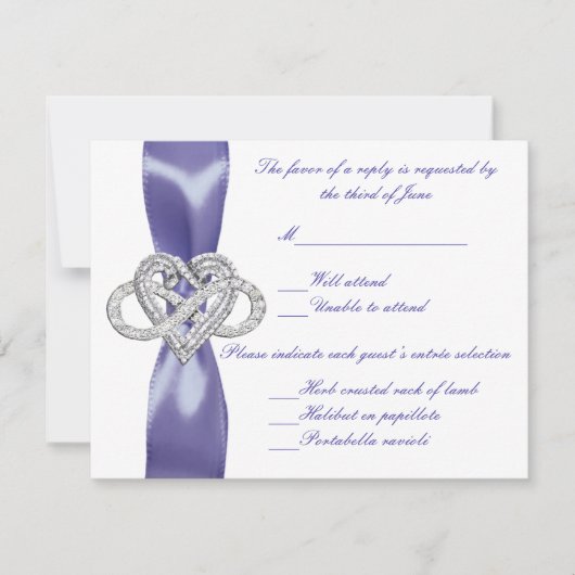 Paarse Blue Infinity Heart Wedding Response Kaart (Voorkant)