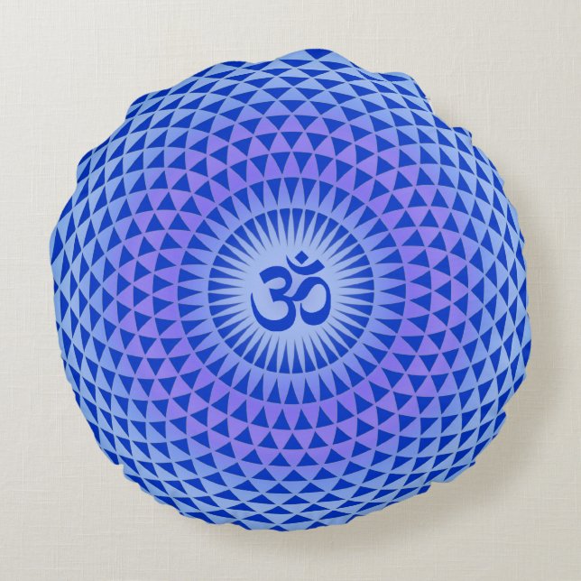 Paarse Blue Lotus flower meditation wiel OM Rond Kussen (Achterkant)