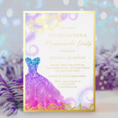 Paarse Blue Masquerade Party Dress Quinceanera Folie Uitnodiging