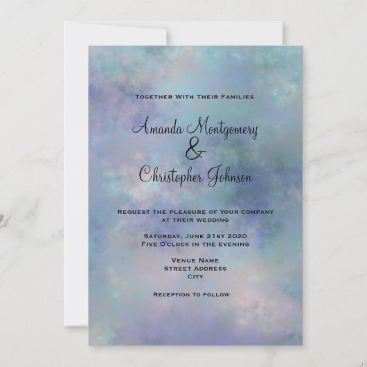 Paarse Blue Misty Waterverf Wedding Kaart (Voorkant)