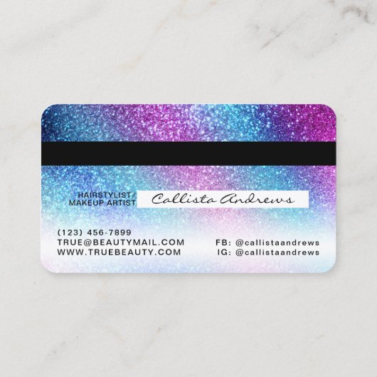 Paarse Blue Nebula Galaxy Glitter Credit Visitekaartje (Achterkant)