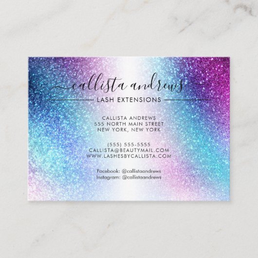 Paarse Blue Nebula Galaxy Glitter Lashes Nazorg Visitekaartje (Voorkant)