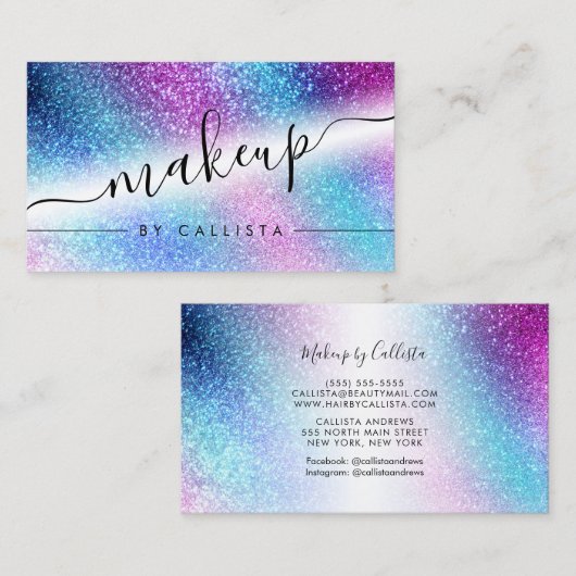 Paarse Blue Nebula Galaxy Glitter Make-up Visitekaartje (Voorkant / Achterkant)
