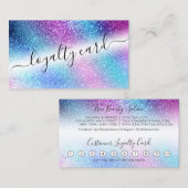Paarse Blue Nebula Galaxy Glitter Script Loyalitei Klantenkaartje (Voorkant / Achterkant)