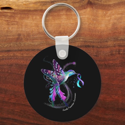 Paarse Blue Ribbon Suicide Prevention Awareness Sleutelhanger (Voorkant)