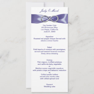 Paarse Blue Silver Infinity Wedding Menu Kaart
