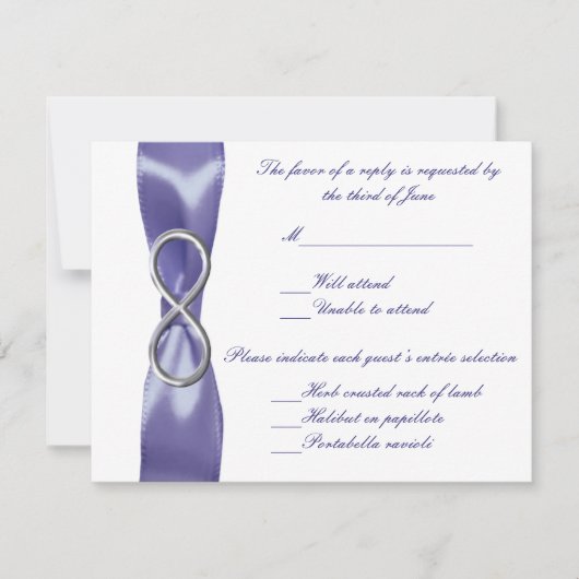 Paarse Blue Silver Infinity Wedding Response Kaart (Voorkant)