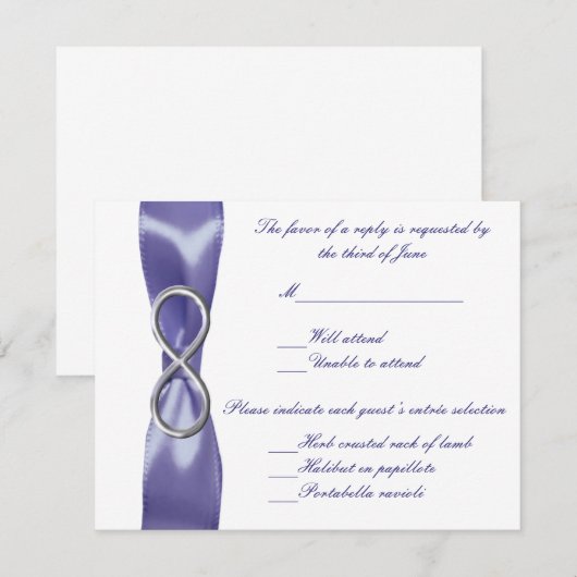 Paarse Blue Silver Infinity Wedding Response Kaart (Voorkant / Achterkant)